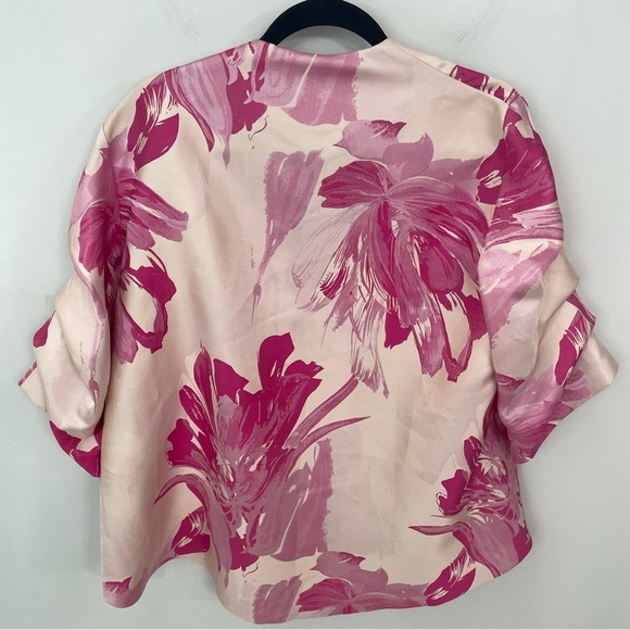 Joseph Ribkoff Pink Floral Woven Jacquard Swing Jacket Size 12 Large Luxury 23 - Picture 6 of 7
